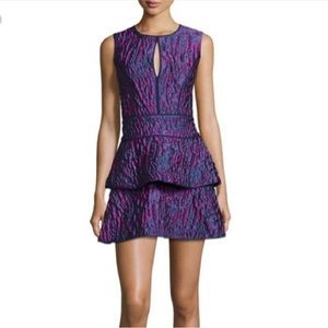 Blue/pink BCBG Maxazria Joylynn fit -and-flare textured tiered dress - size 12